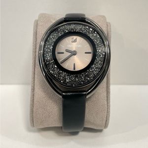 Swarovski Crystalline Pure Watch with Black Genuine Leather Band